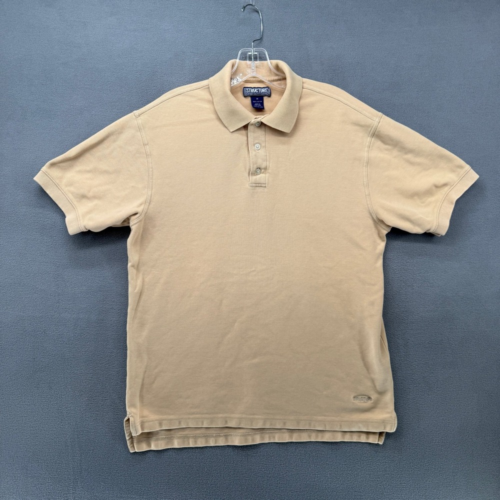 Structure Polo Shirt  Mens Short Sleeve Cotton Pique Tan Khaki Size Medium